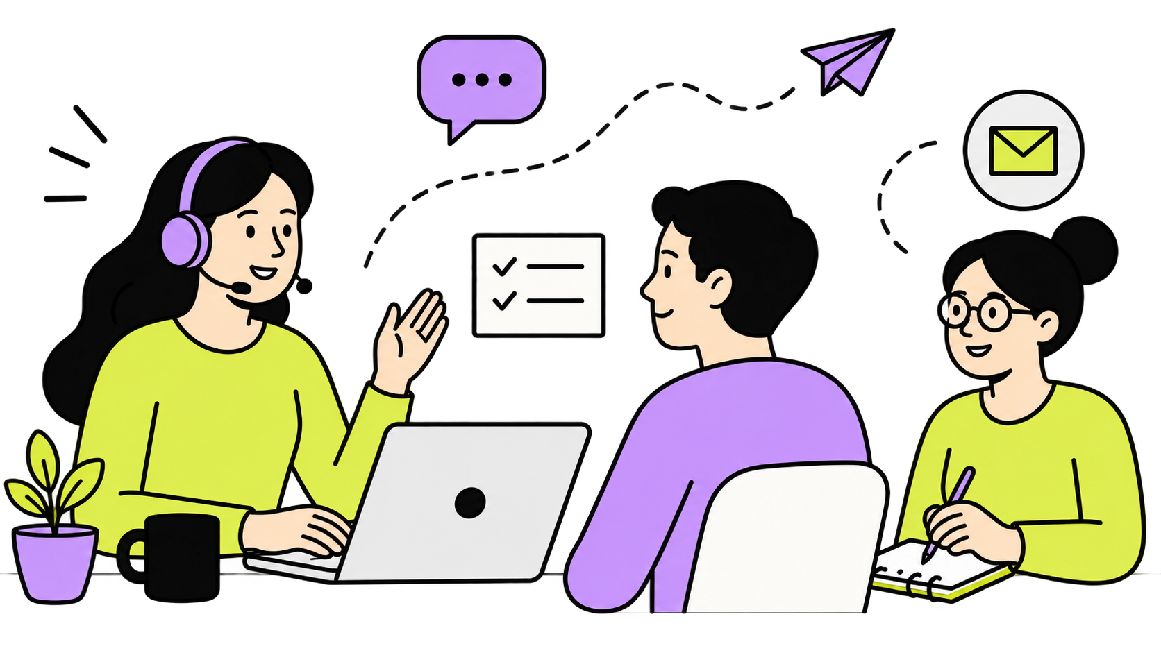 People collaborating while talking with customers